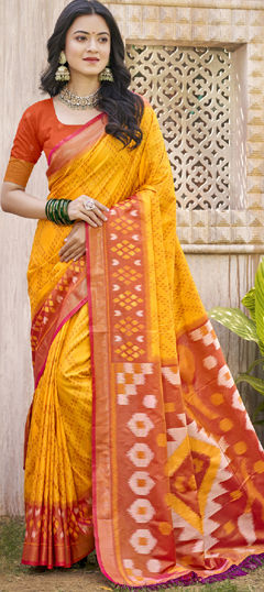 Yellow color Saree in Silk fabric with Weaving work