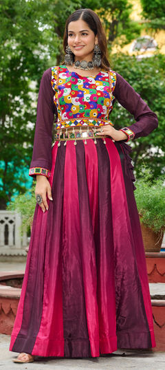 Multicolor color Ready to Wear Lehenga in Chinon Silk fabric with Embroidered, Mirror, Resham work
