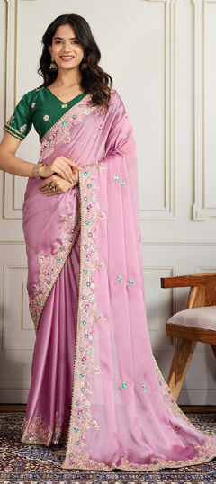 Pink and Majenta color Saree in Art Silk fabric with Embroidered, Sequence work