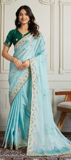 Blue color Saree in Art Silk fabric with Embroidered, Sequence work