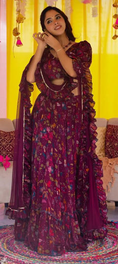 Pink and Majenta color Ready to Wear Lehenga in Chinon Silk fabric with Digital Print work