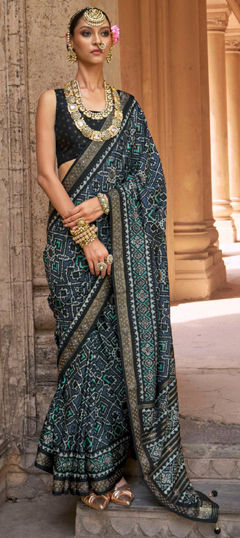 Black and Grey color Saree in Art Silk fabric with Printed work