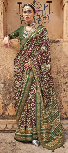 Red and Maroon color Saree in Art Silk fabric with Printed work