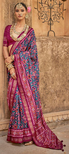 Blue color Saree in Art Silk fabric with Printed work