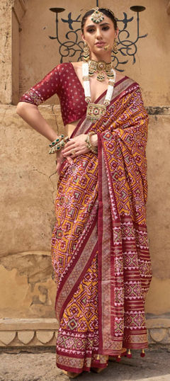 Yellow color Saree in Art Silk fabric with Printed work