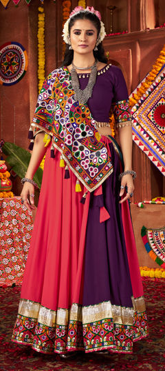 Multicolor color Ready to Wear Lehenga in Cotton, Viscose fabric with Mirror, Thread work