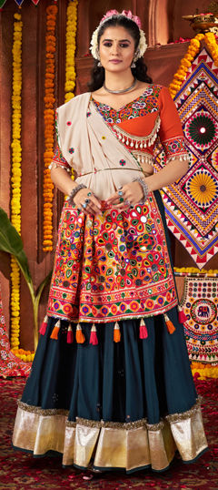Blue color Ready to Wear Lehenga in Cotton, Viscose fabric with Mirror, Thread work