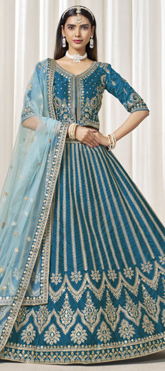 Blue color Lehenga in Art Silk fabric with Embroidered, Sequence, Thread, Zari work