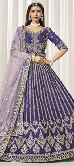 Purple and Violet color Lehenga in Art Silk fabric with Embroidered, Sequence, Thread, Zari work