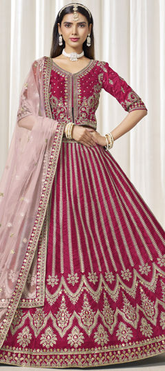 Pink and Majenta color Lehenga in Art Silk fabric with Embroidered, Sequence, Thread, Zari work
