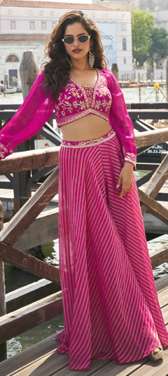 Pink and Majenta color Salwar Kameez in Viscose fabric with Embroidered, Thread work