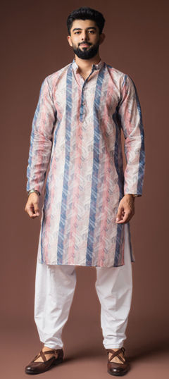 Multicolor color Kurta Pyjamas in Blended, Linen fabric with Printed work
