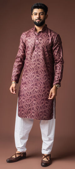 Purple and Violet color Kurta Pyjamas in Blended, Linen fabric with Printed work