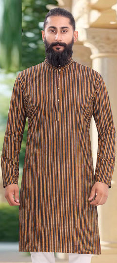 Beige and Brown color Kurta in Cotton fabric with Printed work