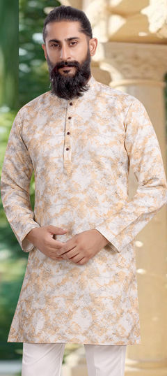 White and Off White color Kurta in Jacquard fabric with Weaving work