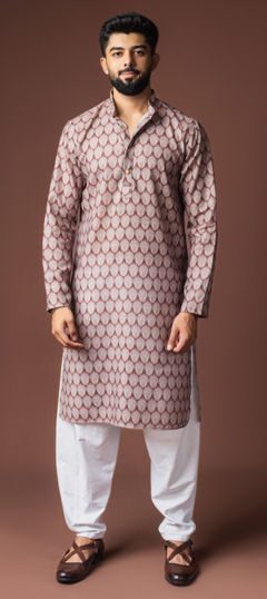 Purple and Violet color Kurta Pyjamas in Blended, Linen fabric with Printed work