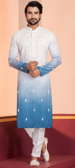 Multicolor color Kurta Pyjamas in Silk fabric with Embroidered, Ombre, Printed, Sequence work