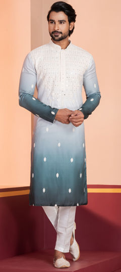 Multicolor color Kurta Pyjamas in Silk fabric with Embroidered, Ombre, Printed, Sequence work