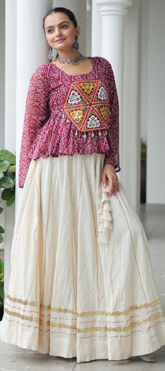 Red and Maroon color Long Lehenga Choli in Cotton fabric with Bandhej, Gota Patti, Lace, Patch, Printed work