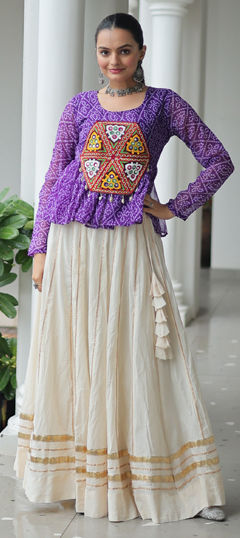Purple and Violet color Long Lehenga Choli in Cotton fabric with Bandhej, Gota Patti, Lace, Printed work