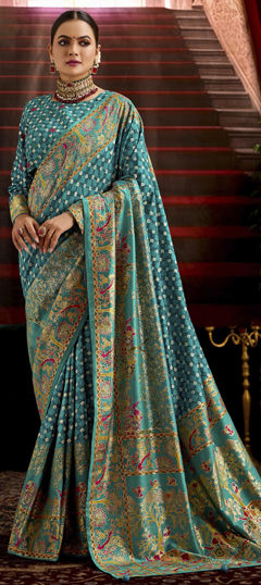 Blue color Saree in Tussar Silk fabric with Bandhej, Printed work