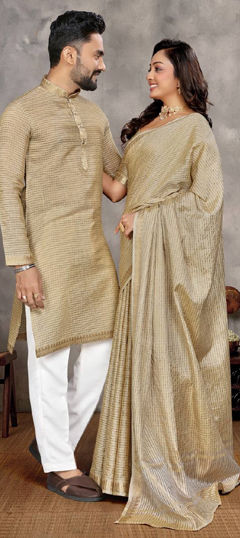 Beige and Brown color Saree in Art Silk fabric with Printed work