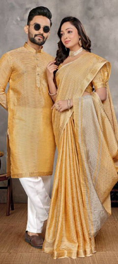 Beige and Brown color Saree in Art Silk fabric with Printed work