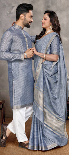 Black and Grey color Saree in Art Silk fabric with Printed work