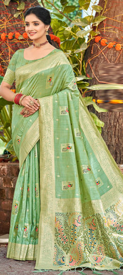 Green color Saree in Art Silk fabric with Weaving work