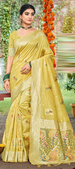 Yellow color Saree in Art Silk fabric with Weaving work