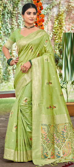 Green color Saree in Art Silk fabric with Weaving work