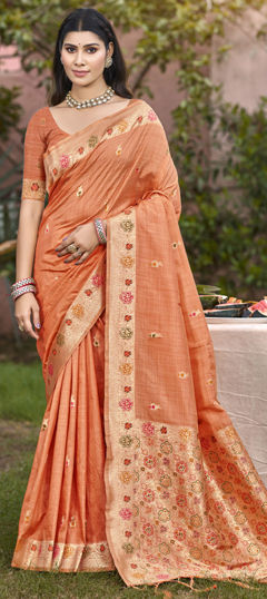 Orange color Saree in Art Silk fabric with Weaving work