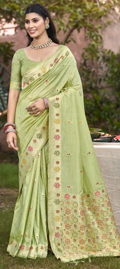 Green color Saree in Art Silk fabric with Weaving work