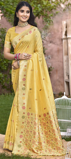 Yellow color Saree in Art Silk fabric with Weaving work