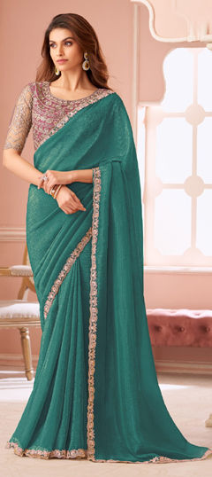 Green color Saree in Georgette fabric with Embroidered, Sequence work