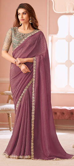 Pink and Majenta color Saree in Georgette fabric with Embroidered, Sequence work