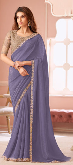 Purple and Violet color Saree in Georgette fabric with Embroidered, Sequence work
