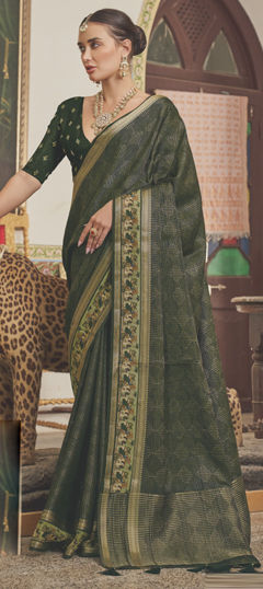 Green color Saree in Silk fabric with Weaving work