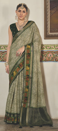 Beige and Brown color Saree in Silk fabric with Weaving work