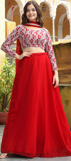 Red and Maroon color Lehenga in Georgette fabric with Embroidered, Sequence, Thread work