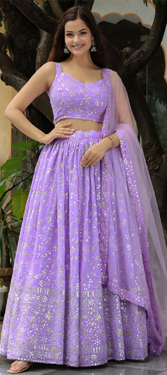 Purple and Violet color Lehenga in Georgette fabric with Embroidered, Sequence, Zari work