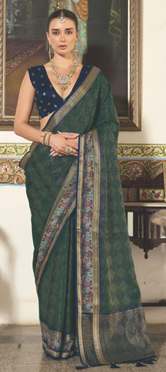 Green color Saree in Silk fabric with Weaving work