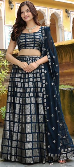 Blue color Lehenga in Georgette fabric with Embroidered, Sequence, Thread work