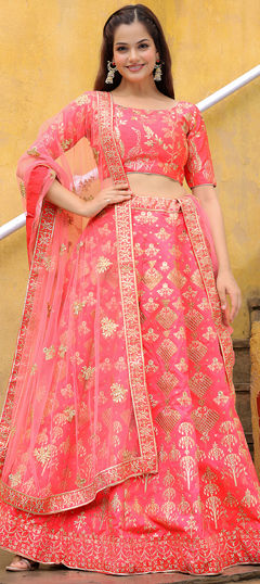Pink and Majenta color Lehenga in Silk fabric with Embroidered, Sequence, Zari work
