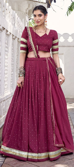 Pink and Majenta color Ready to Wear Lehenga in Chanderi Silk fabric with Gota Patti, Weaving work