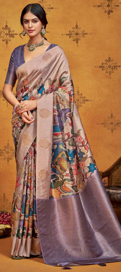 Multicolor color Saree in Silk fabric with Digital Print, Printed, Weaving work
