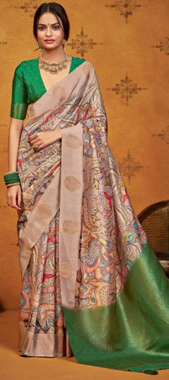 Multicolor color Saree in Silk fabric with Digital Print, Printed, Weaving work