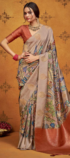 Multicolor color Saree in Silk fabric with Digital Print, Printed, Weaving work