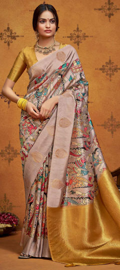 Multicolor color Saree in Silk fabric with Digital Print, Printed, Weaving work