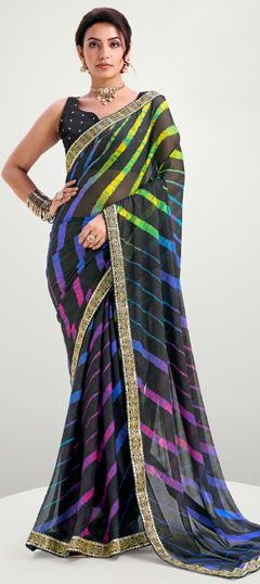 Multicolor color Saree in Art Silk fabric with Embroidered, Lehariya, Printed, Sequence work